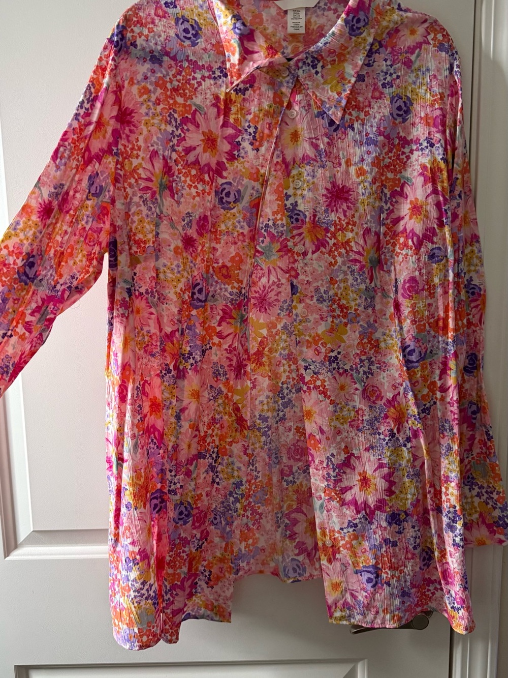 H&M Pink Multicolor Floral Button-Down Blouse